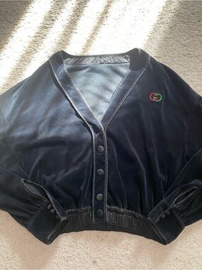 Velvet Blouson Black Velvet Cardigan Size S